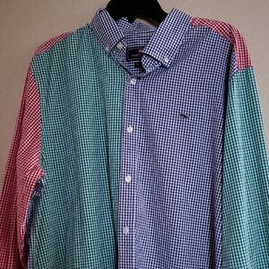 Vineyard Vines Classic Fit Whale Shirt Mens XL Blue Green,Red Checkered Block